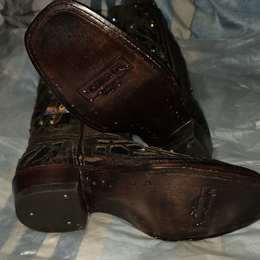 Wildflowers Women's Dark Brown Inlay Rhinestone Cowboy Boots - Picture 5 of 9